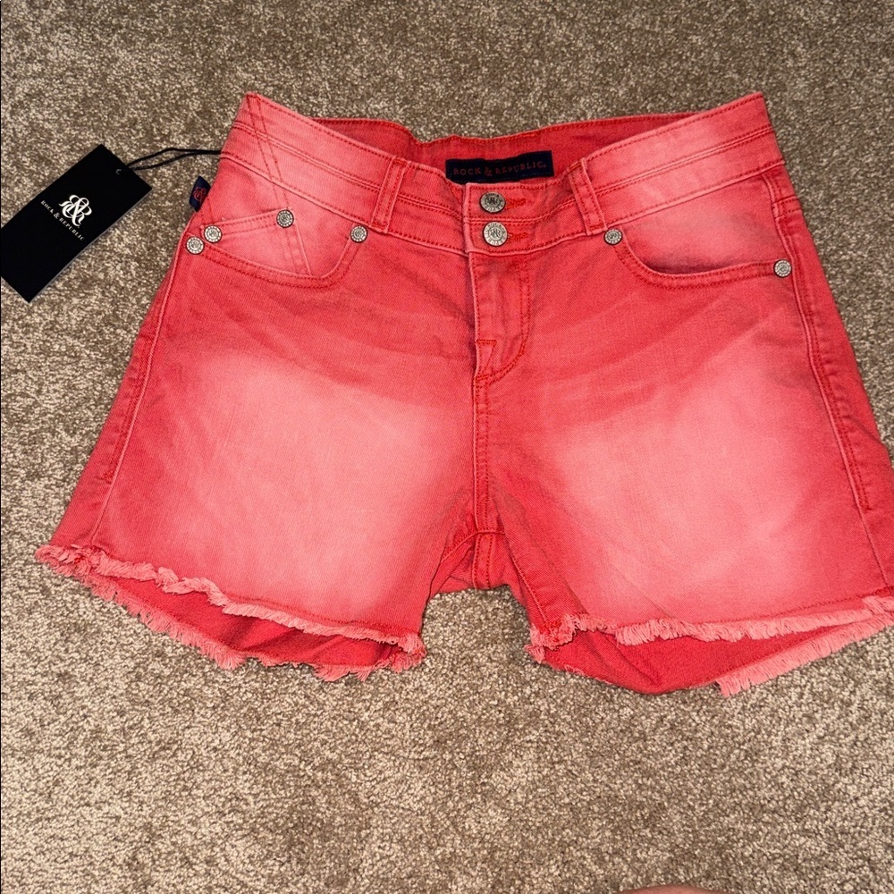 Rock & Republic Denim Shorts - Red Distressed - Size 4 - NWT. P